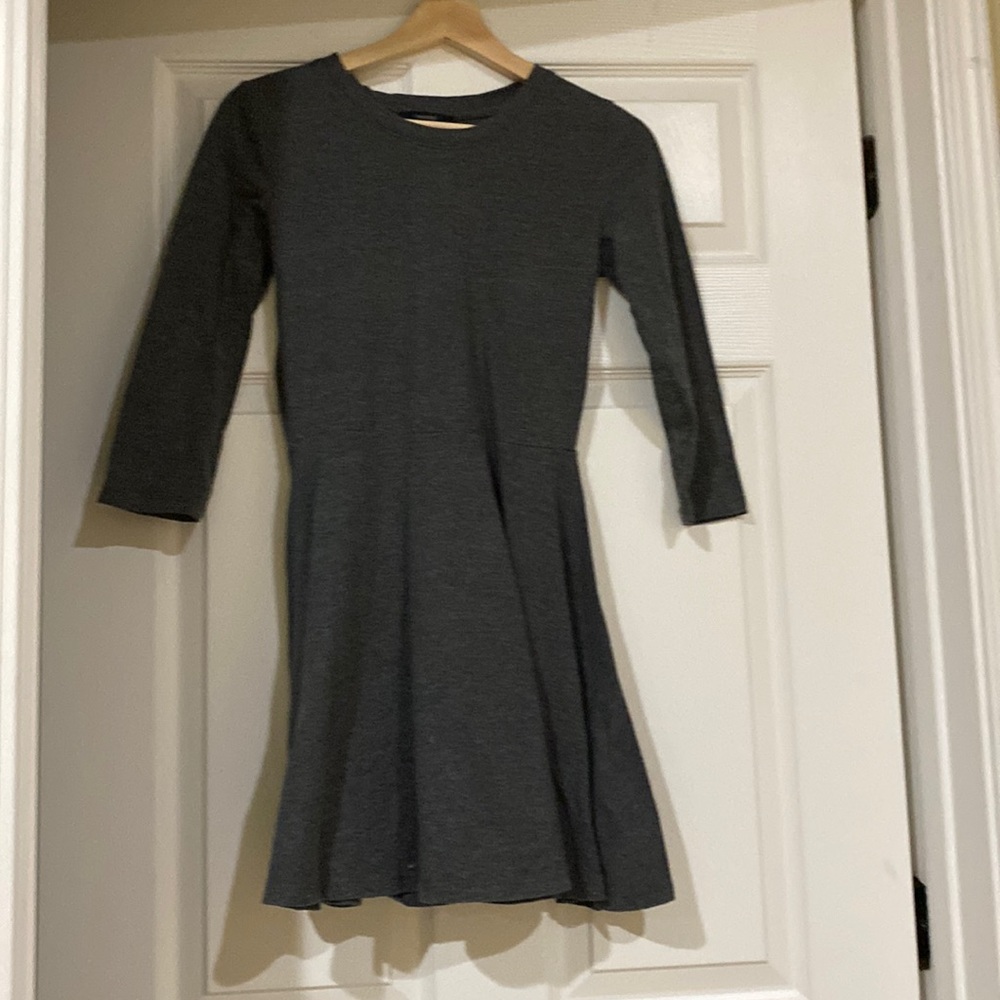 3/4 sleeve gray jersey skater dress